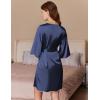 imageEkouaer Silk Robes for Women Short Satin Bathrobe Bridal Bridesmaids Robe 34 Sleeve Lingerie Nightwear with Pockets SXXLNavy Blue