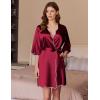 imageEkouaer Silk Robes for Women Short Satin Bathrobe Bridal Bridesmaids Robe 34 Sleeve Lingerie Nightwear with Pockets SXXLWine Red