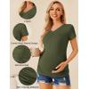 imageEkouaer Womens Maternity Shirts 3 Packs V Neck Tops Tunic Pregnancy Clothes Side Ruched Short Sleeve Casual T Shirt SXXLArmy GreenDark GreyBlack Flower