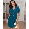 imageEkouaer Womens Nightgown Button Down Nightshirt V Neck Sleepshirt Short Sleeve Sleepwear Soft Pajama DressBlue Green