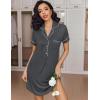 imageEkouaer Womens Nightgown Button Down Nightshirt V Neck Sleepshirt Short Sleeve Sleepwear Soft Pajama DressDark Grey