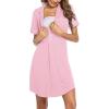 imageEkouaer Womens Nightgown Button Down Nightshirt V Neck Sleepshirt Short Sleeve Sleepwear Soft Pajama DressDeep Pink
