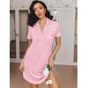 imageEkouaer Womens Nightgown Button Down Nightshirt V Neck Sleepshirt Short Sleeve Sleepwear Soft Pajama DressDeep Pink