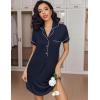 imageEkouaer Womens Nightgown Button Down Nightshirt V Neck Sleepshirt Short Sleeve Sleepwear Soft Pajama DressNavy Blue