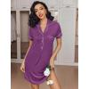 imageEkouaer Womens Nightgown Button Down Nightshirt V Neck Sleepshirt Short Sleeve Sleepwear Soft Pajama DressPurple