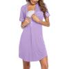 imageEkouaer Womens Nightgown Button Down Nightshirt V Neck Sleepshirt Short Sleeve Sleepwear Soft Pajama DressViolet