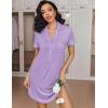 imageEkouaer Womens Nightgown Button Down Nightshirt V Neck Sleepshirt Short Sleeve Sleepwear Soft Pajama DressViolet