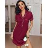 imageEkouaer Womens Nightgown Button Down Nightshirt V Neck Sleepshirt Short Sleeve Sleepwear Soft Pajama DressWine Red