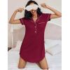 imageEkouaer Womens Nightgown Button Down Nightshirt V Neck Sleepshirt Short Sleeve Sleepwear Soft Pajama DressWine Red