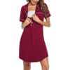 imageEkouaer Womens Nightgown Button Down Nightshirt V Neck Sleepshirt Short Sleeve Sleepwear Soft Pajama DressWine Red