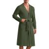 imageEkouaer Mens Robes Lightweight Waffle Knit Spa Bathrobe Soft Kimono Shower Robe V Neck Long Sleeve Sleepwear with PocketsArmy Green