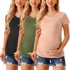 imageEkouaer Womens Maternity Shirts 3 Packs V Neck Tops Tunic Pregnancy Clothes Side Ruched Short Sleeve Casual T Shirt SXXLBlackArmy GreenDirty Pink