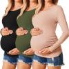 imageEkouaer Womens Maternity Shirts Long Sleeve 3 Packs Pregnancy Tee Top Tunic Blouse Casual Mama Clothes SXXL3pcs Black  Army Green  Dirty Pink