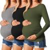 imageEkouaer Womens Maternity Shirts Long Sleeve 3 Packs Pregnancy Tee Top Tunic Blouse Casual Mama Clothes SXXL3pcs Black  Army Green  Grey