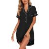 imageEkouaer Womens Nightgown Button Down Nightshirt V Neck Sleepshirt Short Sleeve Sleepwear Soft Pajama DressBlack
