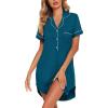 imageEkouaer Womens Nightgown Button Down Nightshirt V Neck Sleepshirt Short Sleeve Sleepwear Soft Pajama DressBlue Green