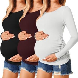 imageEkouaer Womens Maternity Shirts Long Sleeve 3 Packs Pregnancy Tee Top Tunic Blouse Casual Mama Clothes SXXL3pcs Black  Burgundy Red  White