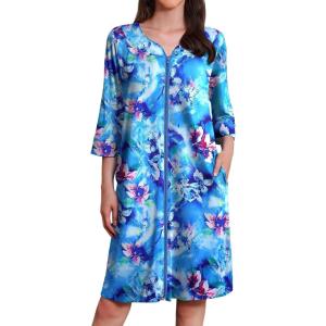 imageEkouaer Zipper Robes for Women 34 Sleeves Housecoat Soft Nightgowns Sleepwear Mumu House Dresses with Pockets S3XLFloral Blue