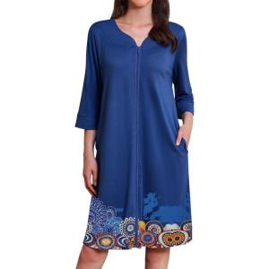 imageEkouaer Zipper Robes for Women 34 Sleeves Housecoat Soft Nightgowns Sleepwear Mumu House Dresses with Pockets S3XLMandola