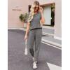 imageEkouaer Pajama Sets for Womens Rib Knit Lounge Set Jogger Pants Short Sleeve Sleepwear 2 Piece Outfits Set with PocketsGray