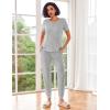 imageEkouaer Pajama Sets for Womens Rib Knit Lounge Set Jogger Pants Short Sleeve Sleepwear 2 Piece Outfits Set with PocketsLight Gray