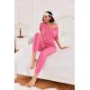 imageEkouaer Pajama Sets for Womens Rib Knit Lounge Set Jogger Pants Short Sleeve Sleepwear 2 Piece Outfits Set with PocketsPink