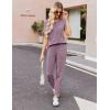 imageEkouaer Pajama Sets for Womens Rib Knit Lounge Set Jogger Pants Short Sleeve Sleepwear 2 Piece Outfits Set with PocketsPurple