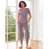 imageEkouaer Pajama Sets for Womens Rib Knit Lounge Set Jogger Pants Short Sleeve Sleepwear 2 Piece Outfits Set with PocketsPurple