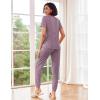 imageEkouaer Pajama Sets for Womens Rib Knit Lounge Set Jogger Pants Short Sleeve Sleepwear 2 Piece Outfits Set with PocketsPurple