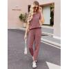 imageEkouaer Pajama Sets for Womens Rib Knit Lounge Set Jogger Pants Short Sleeve Sleepwear 2 Piece Outfits Set with PocketsWine Red