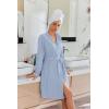 imageEkouaer Robes for Women Short Knit Bathrobe Lightweight Kimono Robe Knee Length Loungewear SXXLPale Blue