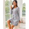 imageEkouaer Womens 2 Pack Sleepshirt Dress Comfortable Nightshirt Nightgown Long Sleeve Button Down SleepwearCoffee star Print