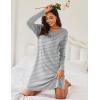 imageEkouaer Womens 2 Pack Sleepshirt Dress Comfortable Nightshirt Nightgown Long Sleeve Button Down SleepwearGrey Stripe flower