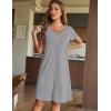 imageEkouaer Womens Nightshirt Button Down Sleep Shirts Short Sleeve Nightgown VNeck Sleepdress Soft SleepwearLight Grey