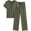 imageEkouaer Womens Pajamas Set Soft 2 Piece Lounge Sets Vneck Sleepwear Short Sleeve Top Pants with PocketsArmy Green