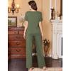 imageEkouaer Womens Pajamas Set Soft 2 Piece Lounge Sets Vneck Sleepwear Short Sleeve Top Pants with PocketsArmy Green