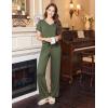 imageEkouaer Womens Pajamas Set Soft 2 Piece Lounge Sets Vneck Sleepwear Short Sleeve Top Pants with PocketsArmy Green