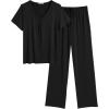 imageEkouaer Womens Pajamas Set Soft 2 Piece Lounge Sets Vneck Sleepwear Short Sleeve Top Pants with PocketsBlack