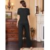 imageEkouaer Womens Pajamas Set Soft 2 Piece Lounge Sets Vneck Sleepwear Short Sleeve Top Pants with PocketsBlack