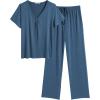 imageEkouaer Womens Pajamas Set Soft 2 Piece Lounge Sets Vneck Sleepwear Short Sleeve Top Pants with PocketsBlue