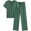 imageEkouaer Womens Pajamas Set Soft 2 Piece Lounge Sets Vneck Sleepwear Short Sleeve Top Pants with PocketsBright Green