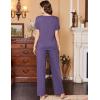 imageEkouaer Womens Pajamas Set Soft 2 Piece Lounge Sets Vneck Sleepwear Short Sleeve Top Pants with PocketsBright Purple