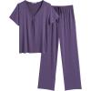 imageEkouaer Womens Pajamas Set Soft 2 Piece Lounge Sets Vneck Sleepwear Short Sleeve Top Pants with PocketsBright Purple