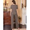 imageEkouaer Womens Pajamas Set Soft 2 Piece Lounge Sets Vneck Sleepwear Short Sleeve Top Pants with PocketsBrown