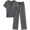 imageEkouaer Womens Pajamas Set Soft 2 Piece Lounge Sets Vneck Sleepwear Short Sleeve Top Pants with PocketsMedium Gray