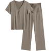 imageEkouaer Womens Pajamas Set Soft 2 Piece Lounge Sets Vneck Sleepwear Short Sleeve Top Pants with PocketsMoon Gray