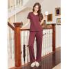 imageEkouaer Womens Pajamas Set Soft 2 Piece Lounge Sets Vneck Sleepwear Short Sleeve Top Pants with PocketsWine Red