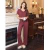 imageEkouaer Womens Pajamas Set Soft 2 Piece Lounge Sets Vneck Sleepwear Short Sleeve Top Pants with PocketsWine Red