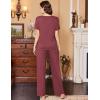 imageEkouaer Womens Pajamas Set Soft 2 Piece Lounge Sets Vneck Sleepwear Short Sleeve Top Pants with PocketsWine Red