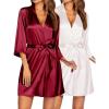 imageEkouaer 2 Pack Silk Robes for Women Short Kimono Bathrobe Satin Bride Bridesmaid Robe Dressing Gown Loungewear SXXLWhitewine Red